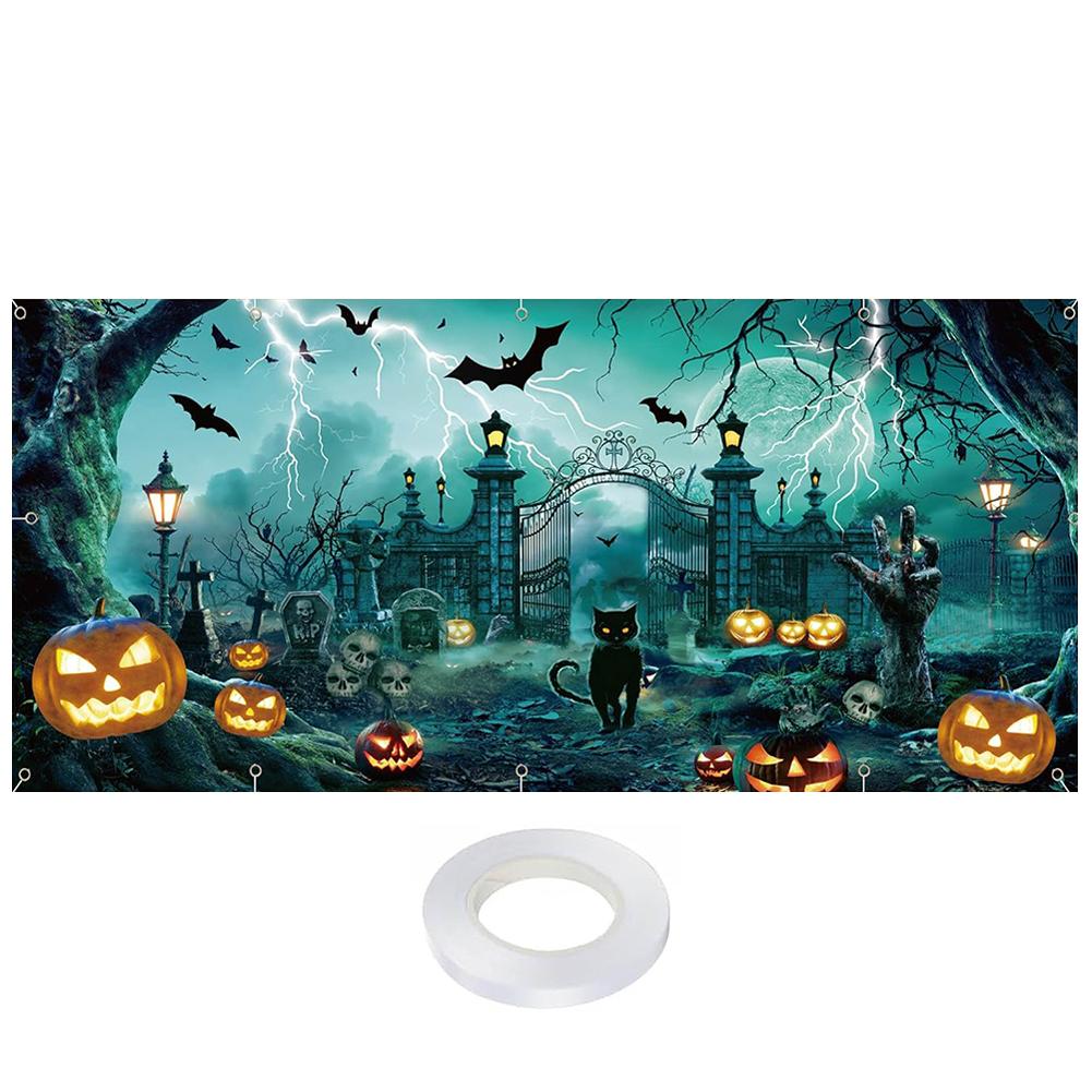 13x6ft Pumpkin Halloween Garage Door Decorations Large Hanging Backdrop Door Cover for Outdoor Parties & Photography Background