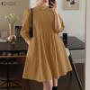ZANZEA Women Casual Stand Collar Loose Long Sleeve Dress