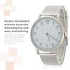 Quartz Movement Stainless Steel Strap Analog Round   Watch Wristwatch (Silver)