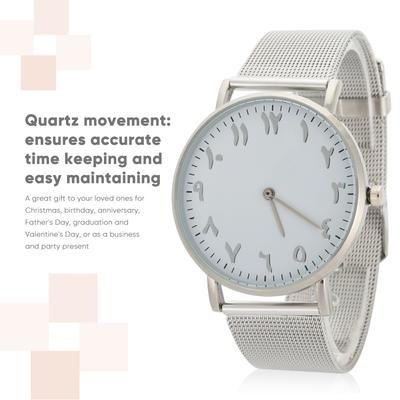 Silver Analog Round Wristwatch Quartz Movement Stainless Steel Strap Minimalist Business Casual Waterproof Daily Watch for Men Women