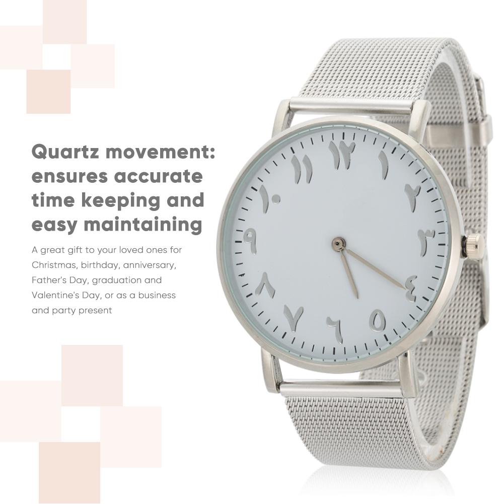 Quartz Movement Stainless Steel Strap Analog Round   Watch Wristwatch (Silver)