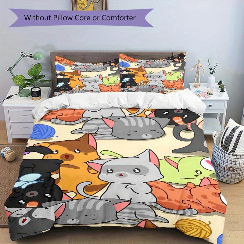 3pcs Cute Cats Bedding Set, Breathable and Soft, Suitable for Bedroom Decor (1*Duvet Cover + 1/2*Pillowcases, No Core) yy250821155