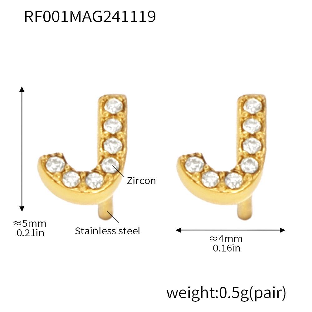 Qiong Yao 26-Letter Zircon Inlaid Jewelry Set: Gold-Plated Titanium Steel Necklace, Bracelet, Ring, and Stud Earrings.