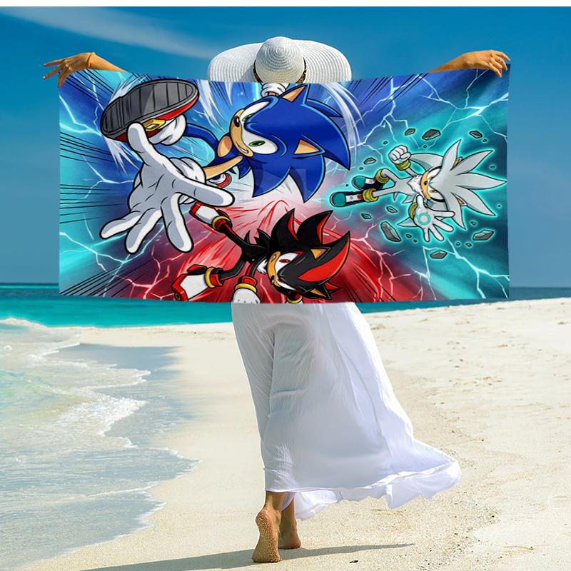 Ultra-Soft Beach Towel with Sonic Theme,Ideal for Pool - Camping, Diving - Perfect Travel Essential, Vibrant Beach Towel.