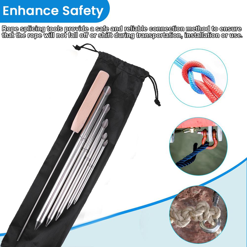 6-Piece Rope Splicing Tool Kit (Stainless Steel) Smooth Surface 0.24-0.59in Needles for Boat/Paracord/Climbing Rope Splicing