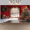 Christmas Red Curtain Decoration Backdrop Winter Snow Scenery Fireplace Santa Claus Photography Backdrop Holiday Party Supplies