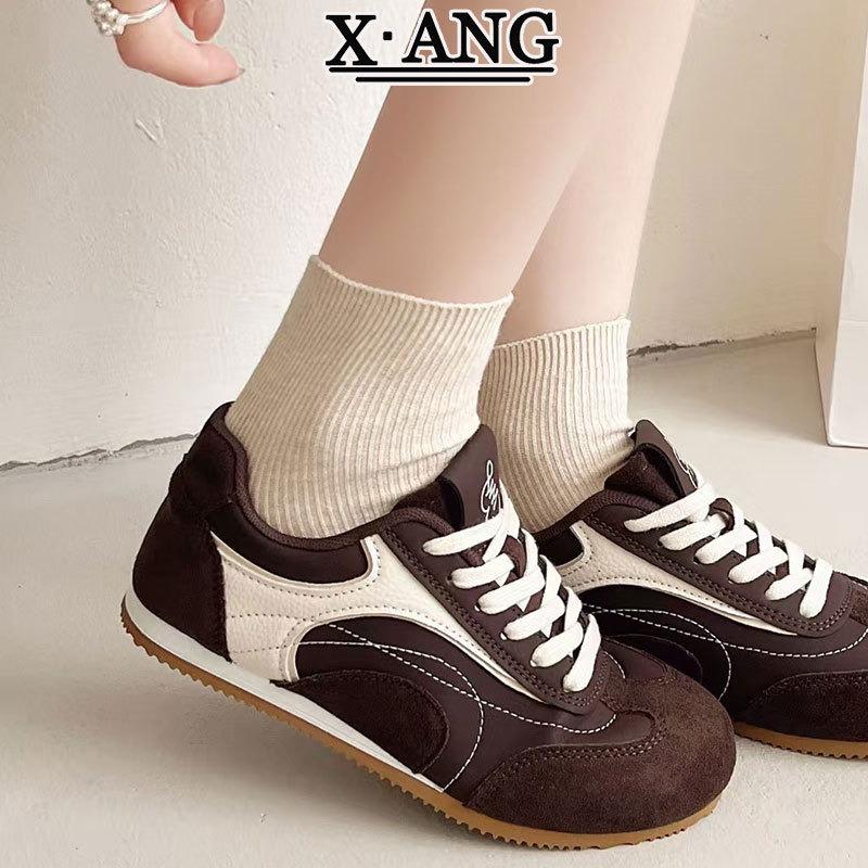 Cowhide version women's racing shoes autumn and winter new casual sports shoes soft sole white shoes children
