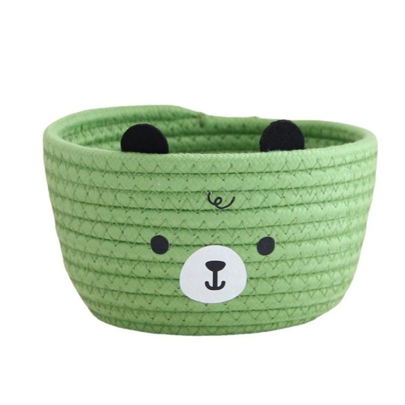 Sturdy Handwoven Cotton Rope Storage Basket with Adorable Pandas Designs Portable for Household Use Organization Items