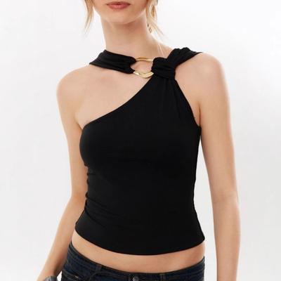 Dámský nový úzký pletený asymetrický top s ozdobami pro letní módu