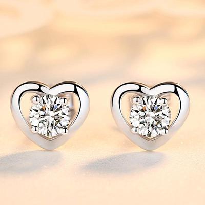 S925 Sterling Silver Heart-Shaped Korean Stud Earrings for Women - Simple, Sweet Valentine's Day Gift