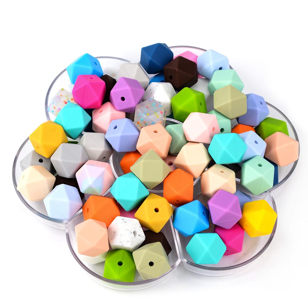 TX49 10Pcs 14mm Hexagon Solid Color Silicone Beads Jewelry DIY Necklace Bracelets Keychain Trend Handmade Accessories Jewelry