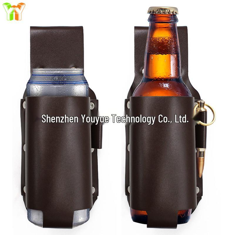 In-Stock Leather Waist Beer Bottle Holder for Outdoors, Fits 600ml and 350ml Bottles