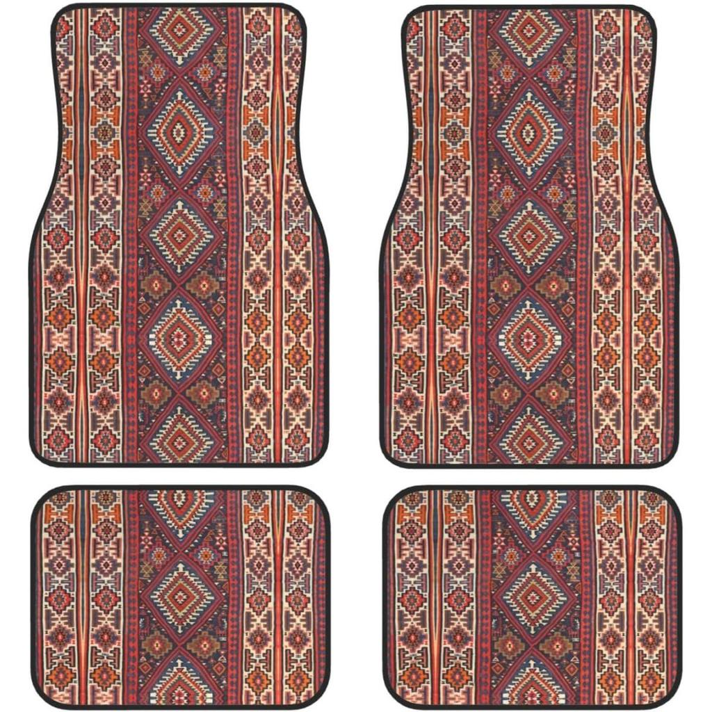 Car Floor Mats Set Of 4, Oriental Turkish Persian Carpet Front And Back Rug Mats Decorative Universal For Cars SUV Trucks Vans