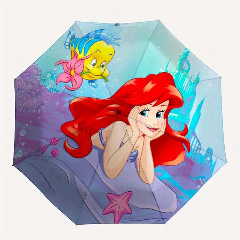 The Little Mermaid Ariel & Flounder Automatic Open/CloseUmbrella-CuteUmbrella with Cute Design, Portable 3-Fold Compact Umbrella for Men & W