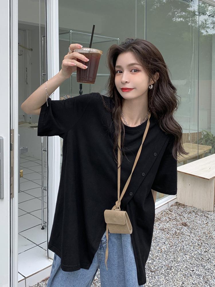 Split t-shirt women's summer short-sleeved design sense new irregular original style loose Internet celebrity student s tide