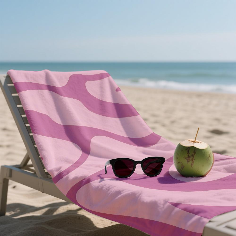 Soft Pink Flowing Shapes Compact Travel Beach Towel Super Absorbent Sand Resistant, Microfiber for Swimming Camping Yoga