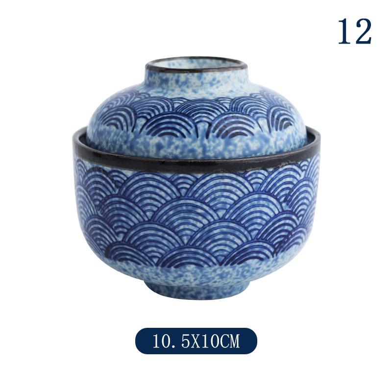 Japanische Suppen-Reisschale mit Deckel Sushi Knödel Würzschale Keramik Eierschale Dessert Traditionelle Miso-Suppenschale Besteck