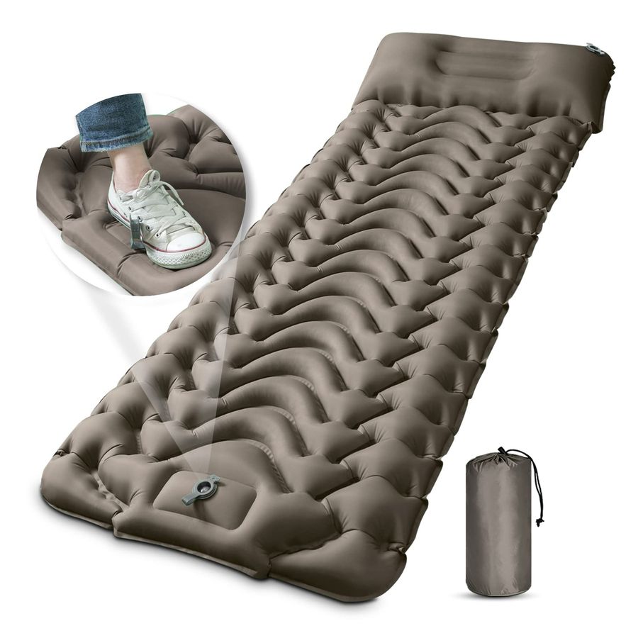 Camping Pad, Foot Press Inflatable Sleeping Pad Extra Thick Lightweight Camping Sleeping Mat Ultralight Compact Waterproof Air M армия зеленый
