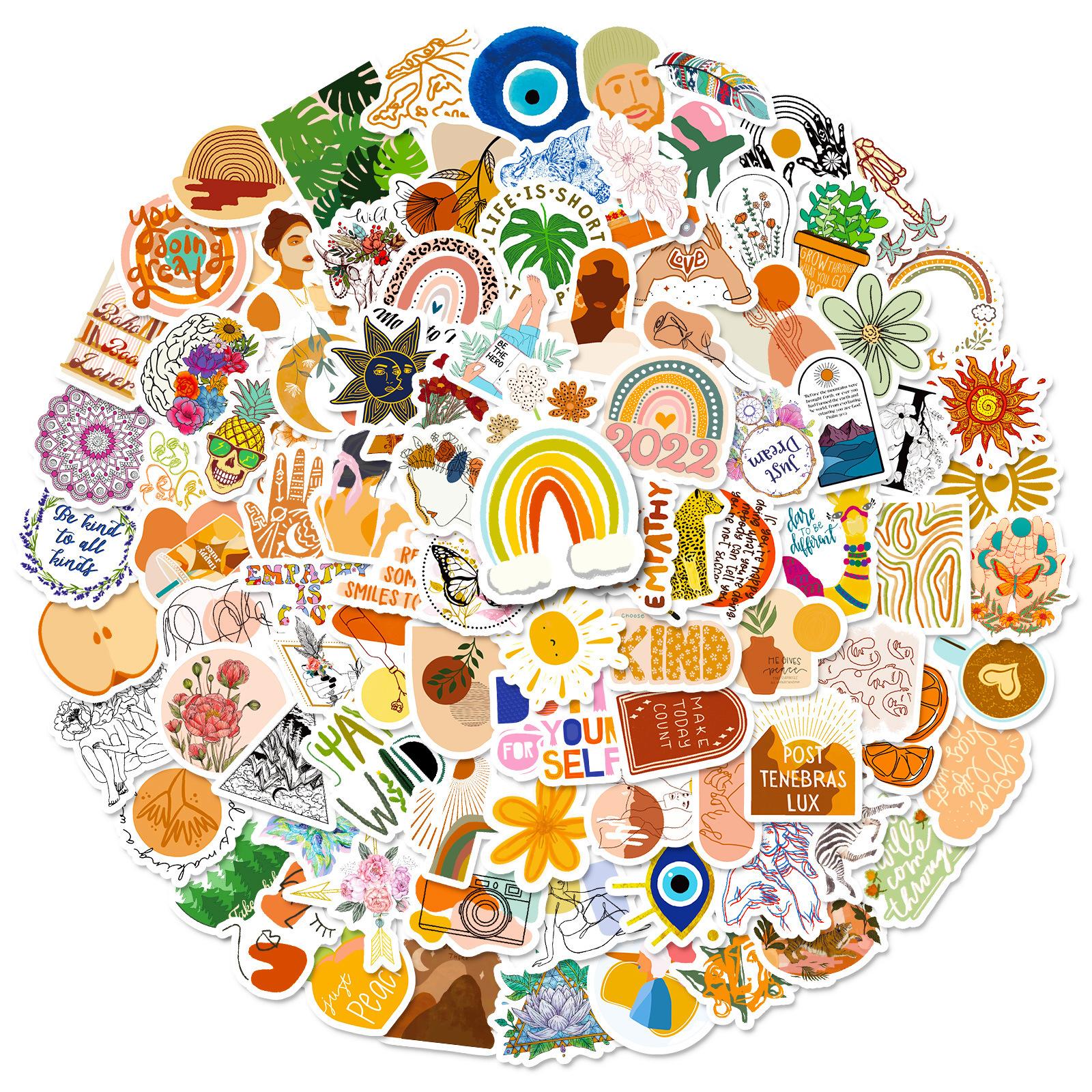 

T01040773 Распродажа 100 Маленький Размер 4 см Листья Богемные Наклейки Винтажная Эстетика Искусство