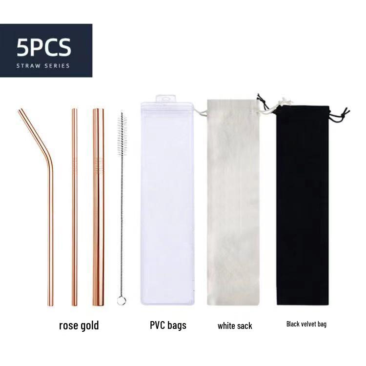Titanium-Coated 304 Stainless Steel Straws - Colored Metal Straws Set for Coffee, Bubble Tea, & Iced Beverages