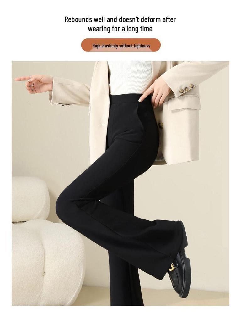 Women's High Waist Slimming Black Flared Suit Pants with Plus Velvet for Autumn/Winter 2025