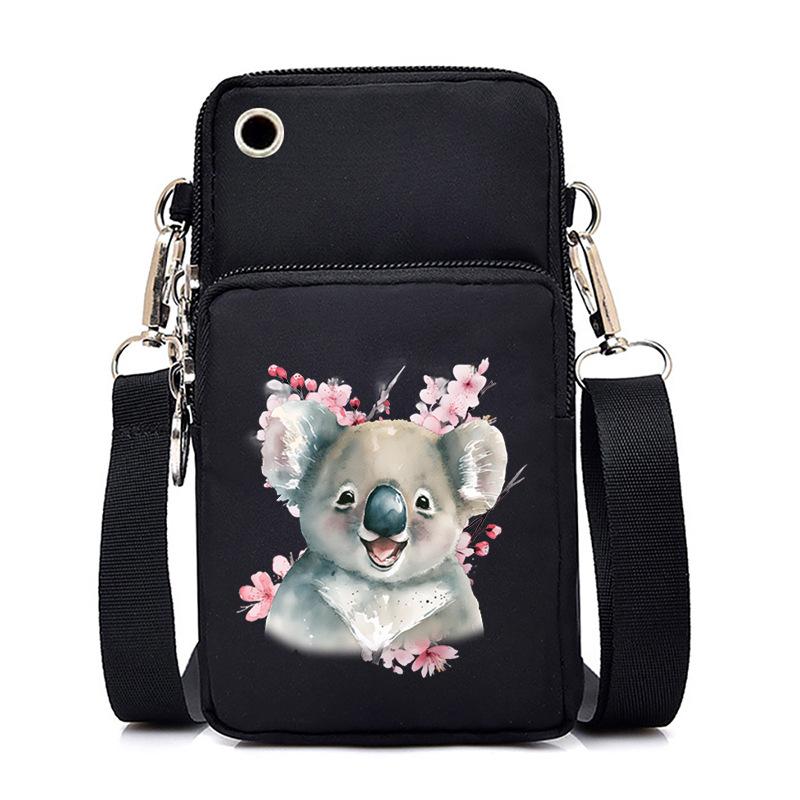 Cherry Blossoms Animal Raccoon Cartoon Printed Messenger Bag Multi-Function Mobile Phone Bag
