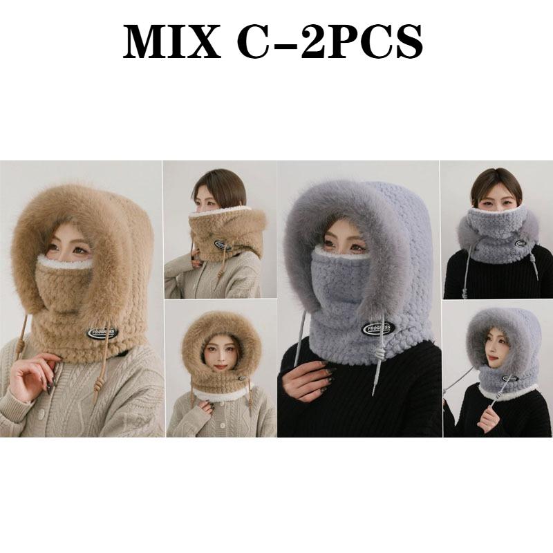 Women's Winter Hat with Neck Warmer and FaceMask Fleece Ear ProtectionWindproof Warm Cycling ElectricBike Hat Thickened Pullover