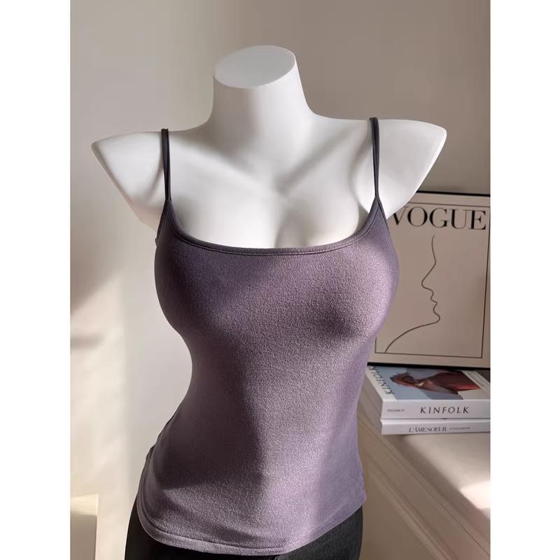 Chest-Enhancing Brushed Cotton Camisole with Inner Padding and Flared Design for Women