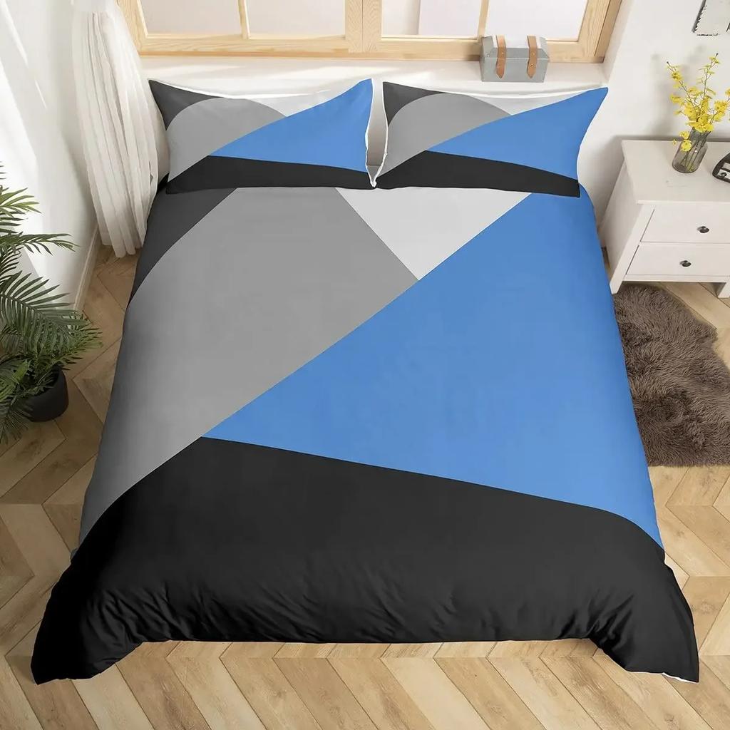 Geometric Triangle Duvet Cover Queen Patchwork Geometry Bedding Set Simple Modern Abstract Quilt Cover Rustic Home Room Decor