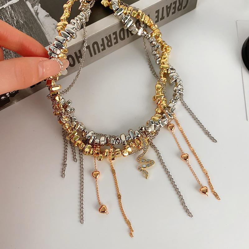 Fashion Trend Accessories Irregular Hand-Beaded Love Fringe Serpentine Pendant Mix Necklace Stainless Steel Jewelry