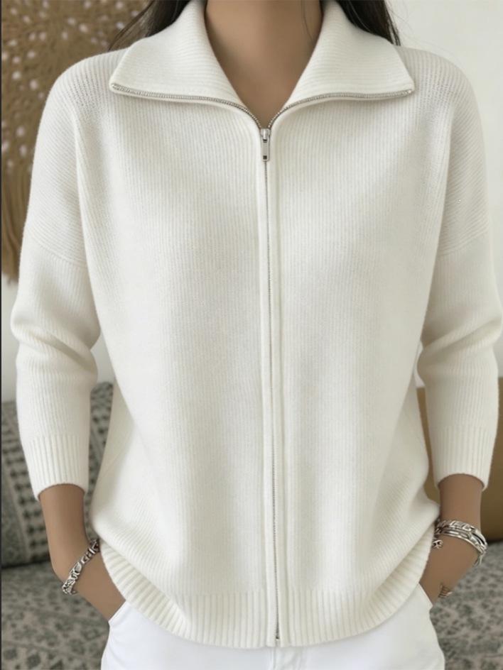 2026 European & American Zipper Knit Cardigan: Women's Autumn/Winter Casual Solid Color Fashion Sweater Outerwear