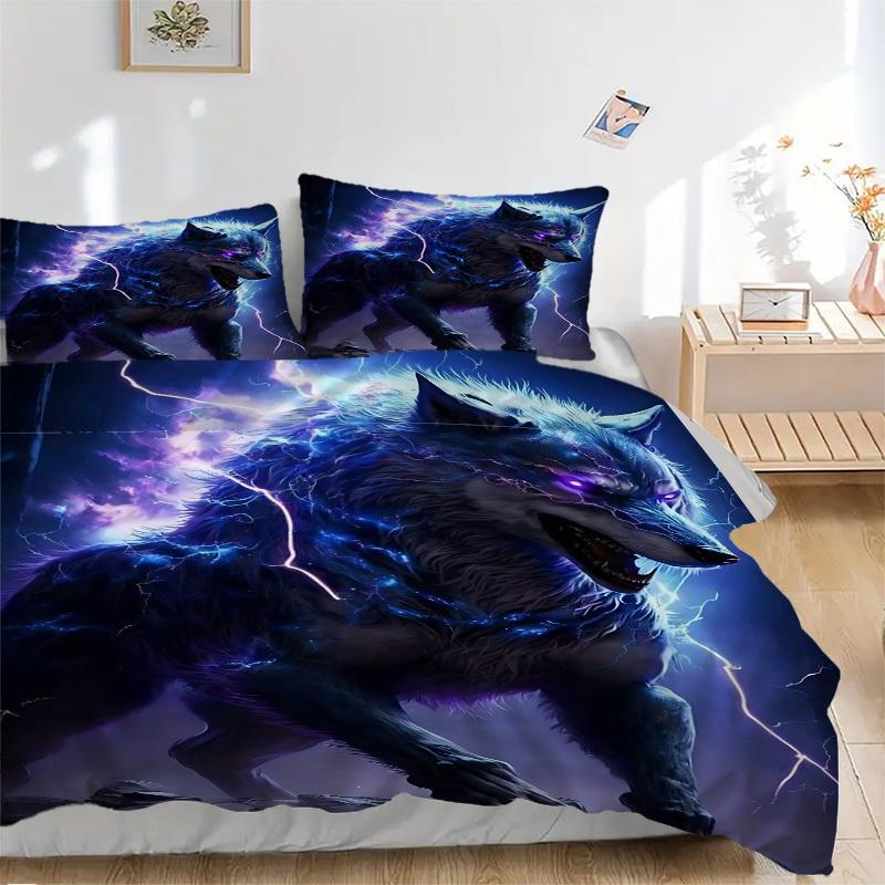 3-teiliges Elektrisches Wolf Bettwäsche-Set - Maschinenwaschbar, Enthält 1 Bettbezug und 2 Kissenbezüge, Keine Füllung enthalten yy251013035