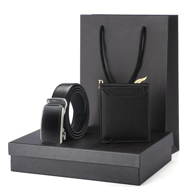 lack pig intestine belt belt wallet gift set gift box men's genuine leather short cowhide wallet men's belt
