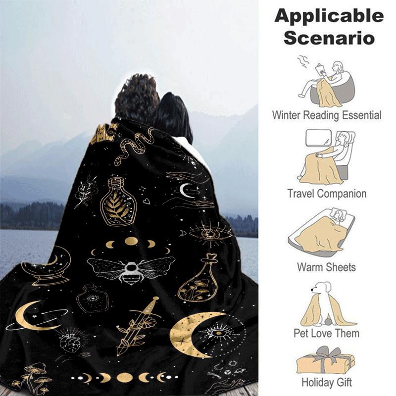 1pc Moon Printing Lightweight Flannel Blanket, Comfortable and Warm Blanket, for Camping Sofa Bed and Couch Office, Suitable for Gift Blanket