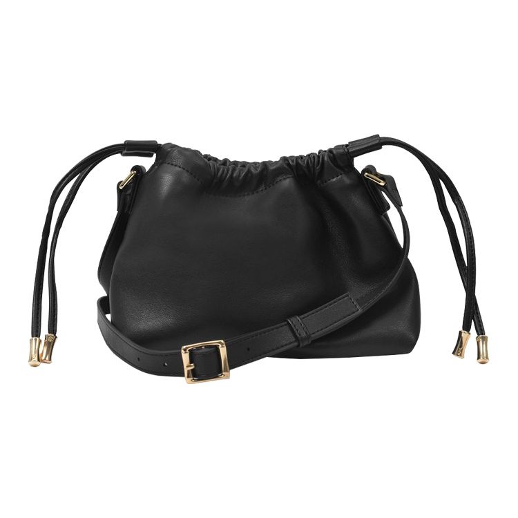 A.P.C Solid Color Minimalist Fashion Smooth Drawstring Leather Shoulder Crossbody Clutch Women bags Black PUAAT-F61582