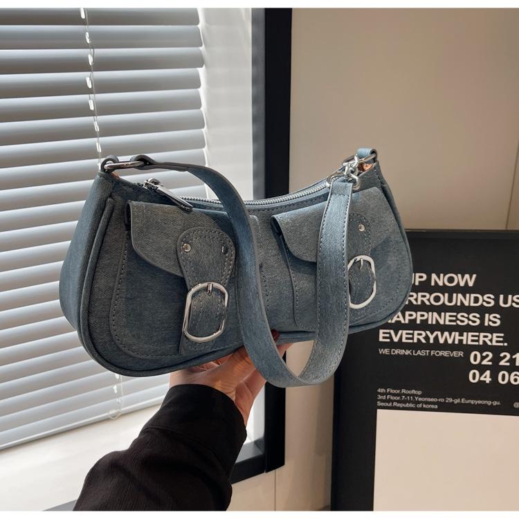 

Корейская версия повседневной универсальной портативной сумки через плечо, легкая, роскошная, с двойным карманом, подмышечная сумка-багет, новая женская сумка синий