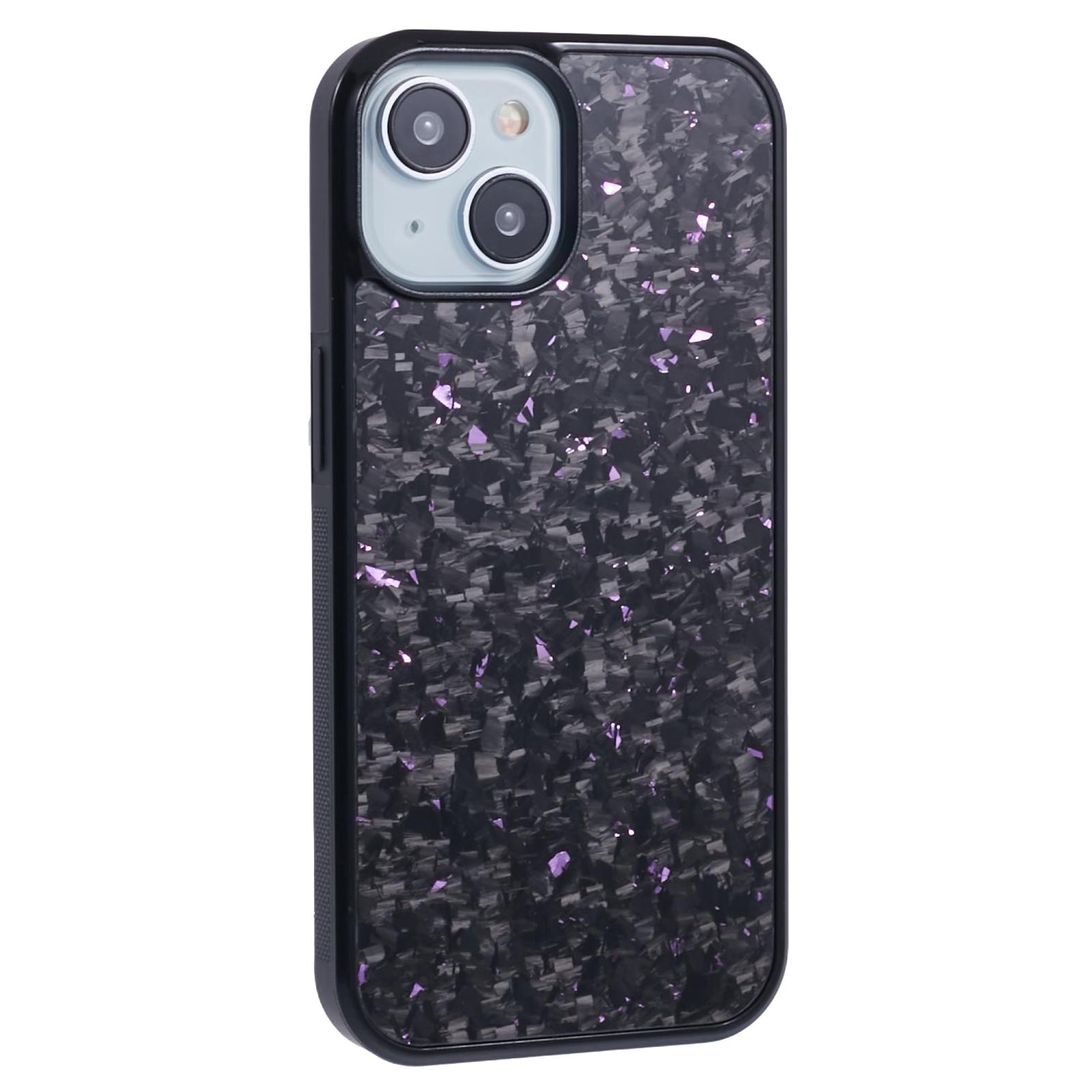 

For iPhone 15 Plus Magnetic Case Forged Texture Aramid Fiber+TPU Anti-Slip Phone Cover Purple