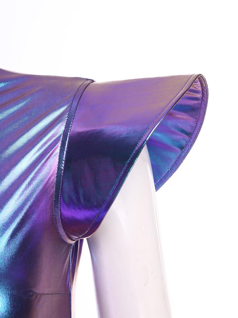 Dámský lesklý body s muchlavými rukávy, trikot s rolákem, zadní zip, jednodílný overal, vesmírný tématický klubový obleček