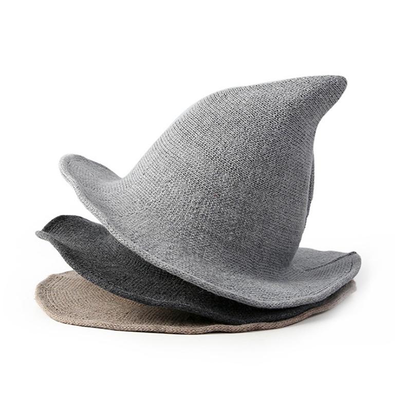 Vintage Halloween Woman Witch Hat Costume Wool Knit Hat For Party Coseplay Masquerade Hat Festival Decoration Accessories