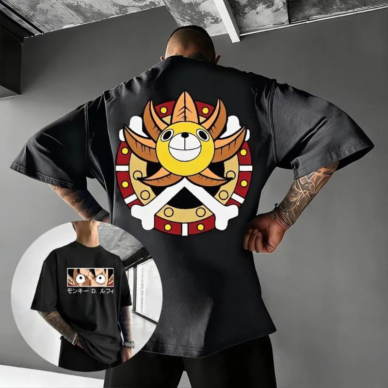 

ONE PIECE Luffy Thousand Sunny Unisex Pure Cotton Tshirt 2026 Summer Anime Print Round Neck Loose Family Short Sleeved Top S