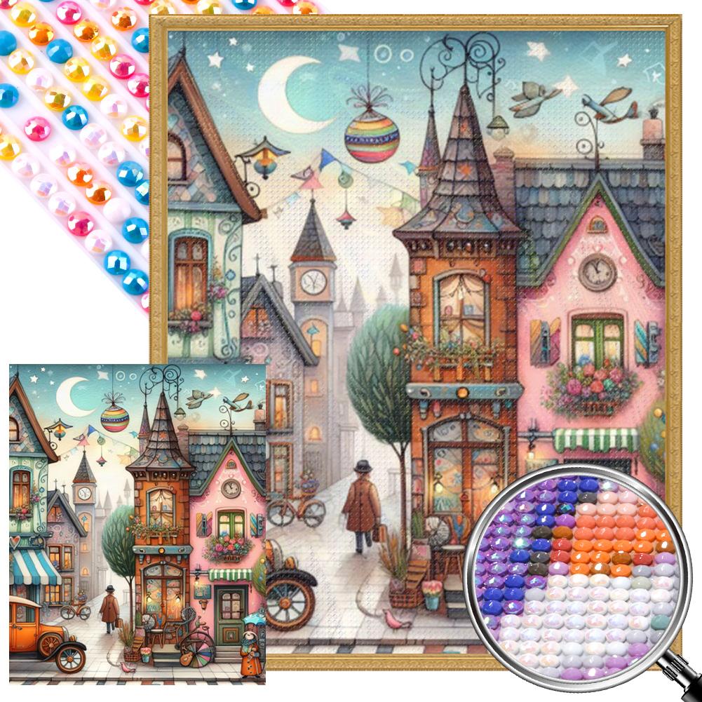 5D DIY Full Round Drill Partial AB Diamond Painting Colorful Houses Kit Decor