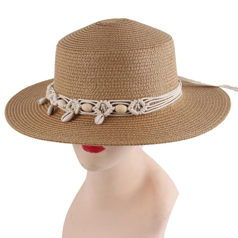Spring and summer women's fashion shell braided flower belt decorative flat top top hat British lady style small straw hat vacation visor