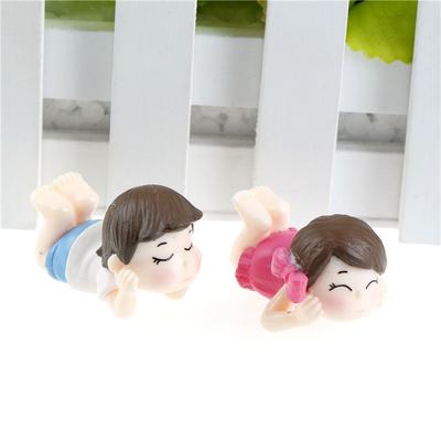 1 Pair Mini Lying Couples Dolls Garden Miniatures Figurine Diy Micro Landscape