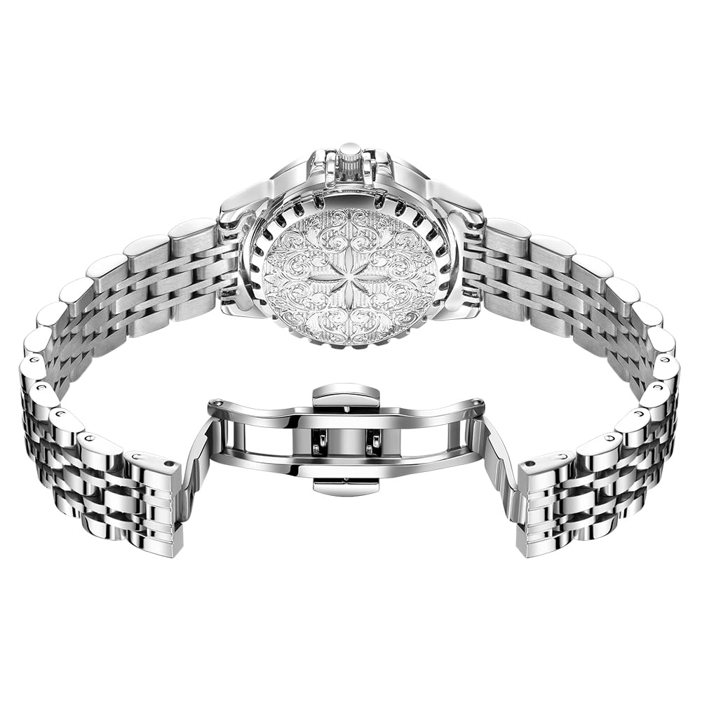 OLEVS Quartz Watch with Stainless Date Fragrance White Women's Scent, Lightweight, Steel, Display, Diamonds, Waterproof, Luminous, Gift, Watch,