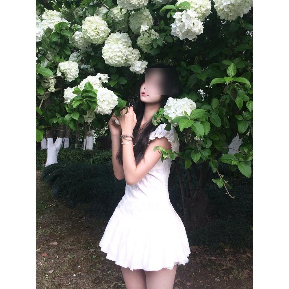 White printed shoulder dress women's summer temperament socialite waist short skirt