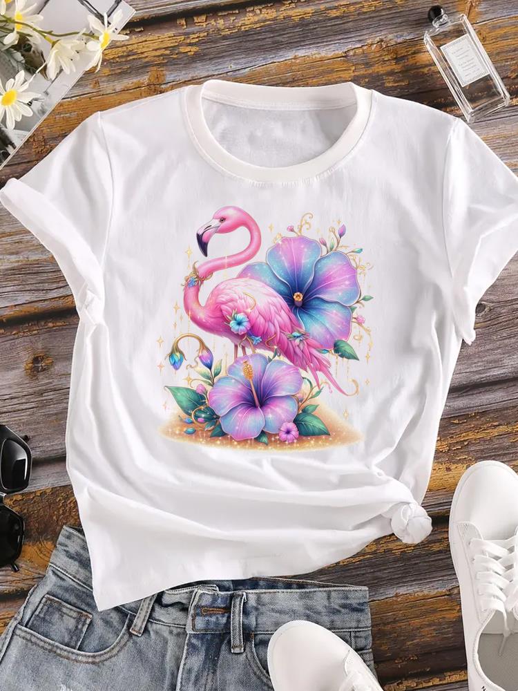 (Asian Size) trend love heart flower T-shirts Printed Clothing Lady o-neck Short Sleeve Female Top Casual T Shirt Fashion Women Graphic Tee