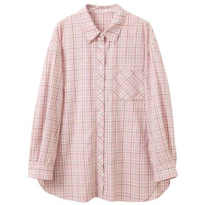 Sancai 2026 Spring Lyocell Plaid Loose Mid-Length Cardigan Shirt