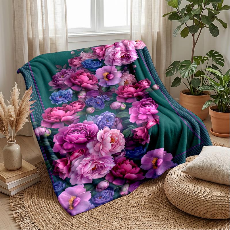 Vibrant Peony Floral Design Theme blanket Lightweight Warm Flannel Blanket Decorative Throw Blanket for Home Decoration