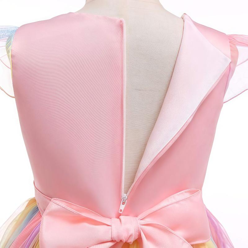 Kinder Regenbogen Einhorn Kleid mit Farbverlauf: Ärmelloser Macaron-Gaze-Rock Prinzessinnen-Set