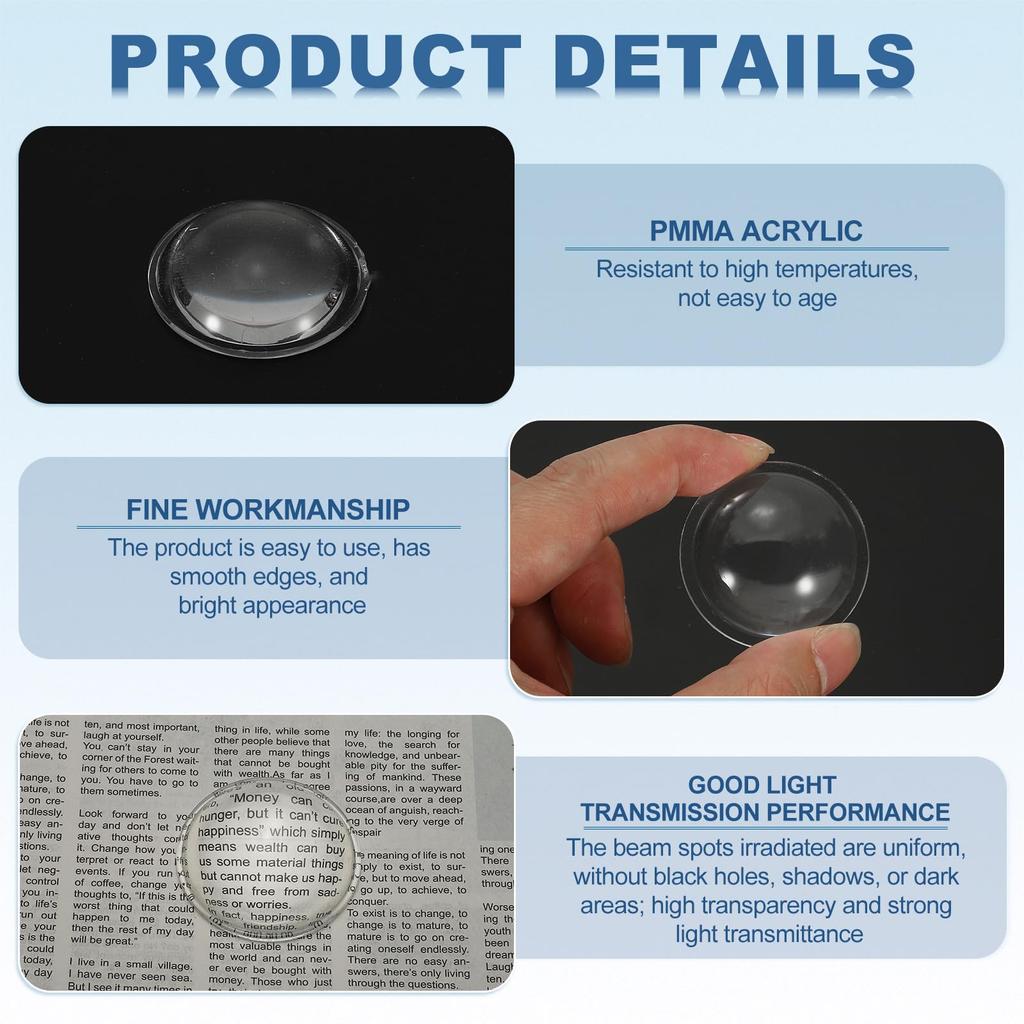 PATIKIL 15pcs 38mm Diameter Flat Convex Lens 9.7mm Height Acrylic LED Optical Convex Lens